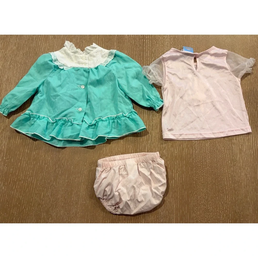 Baby Girls Vintage Dress Outfit Lot 6-12M Precious Moments Floral Lace Bloomers